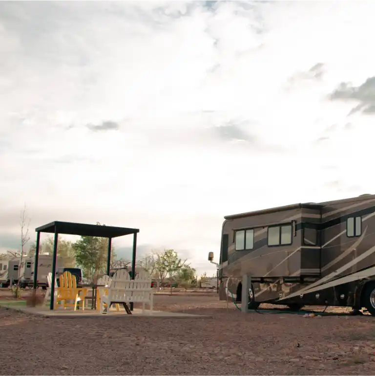 Motorhome hooked up to utilities at resort